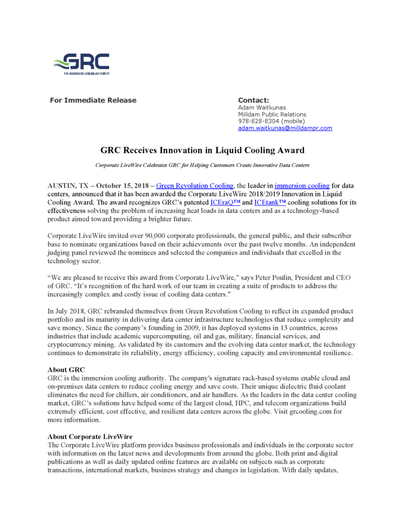 Corporate LiveWire Celebrates GRC for Helping Customers Create Innovative Data Centers