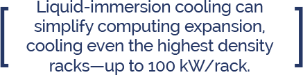 GRC Immersion Cooling Simplifies Computing Expansion Liquid-immersion cooling can simplify computing expansion, cooling even the highest density racks-up to 100 kw/rack.