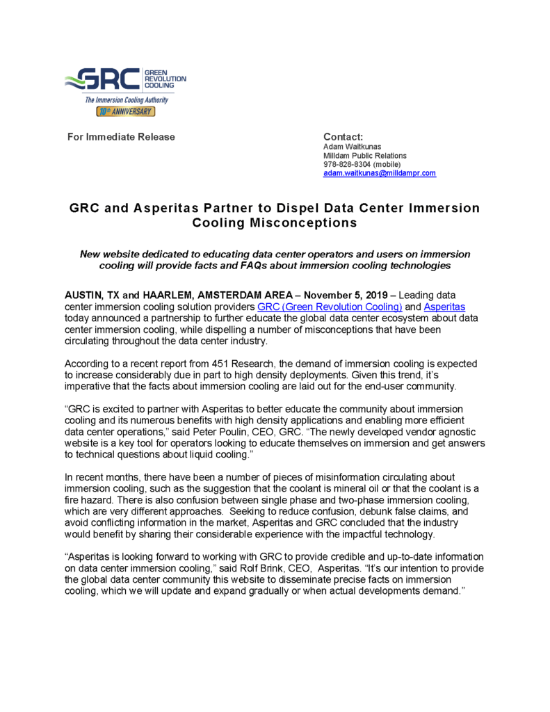 New website dedicated to educating data center operators and users on immersion cooling will provide facts and FAQs about immersion cooling technologies