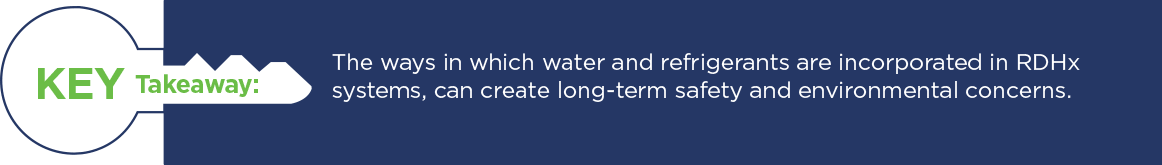GRC RDHX versus Single Phase Immersion Cooling Key Takeaway 4 Key Takeaway: Water & refrigerant associated with RDHx can create long-term safety and environmental concerns