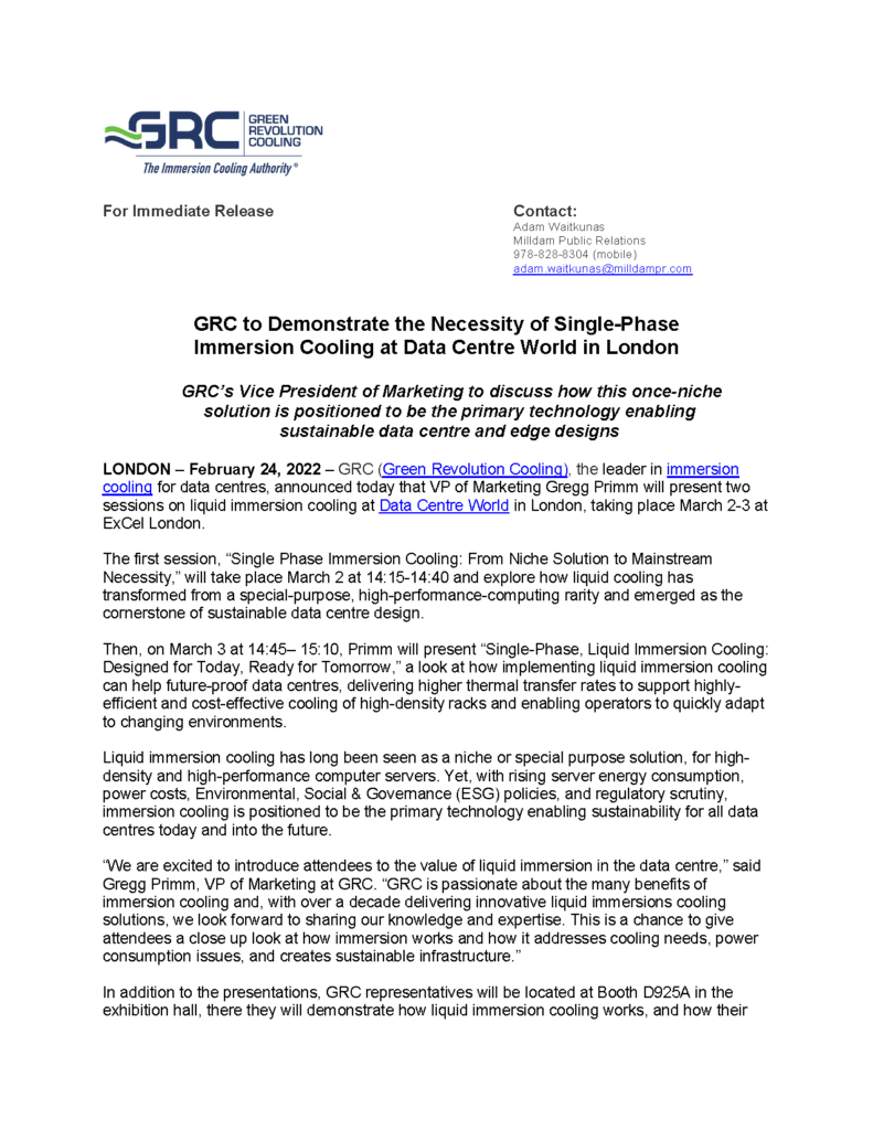 GRC’s Vice President of Marketing to discuss how this once-niche solution is positioned to be the primary technology enabling sustainable data centre and edge designs